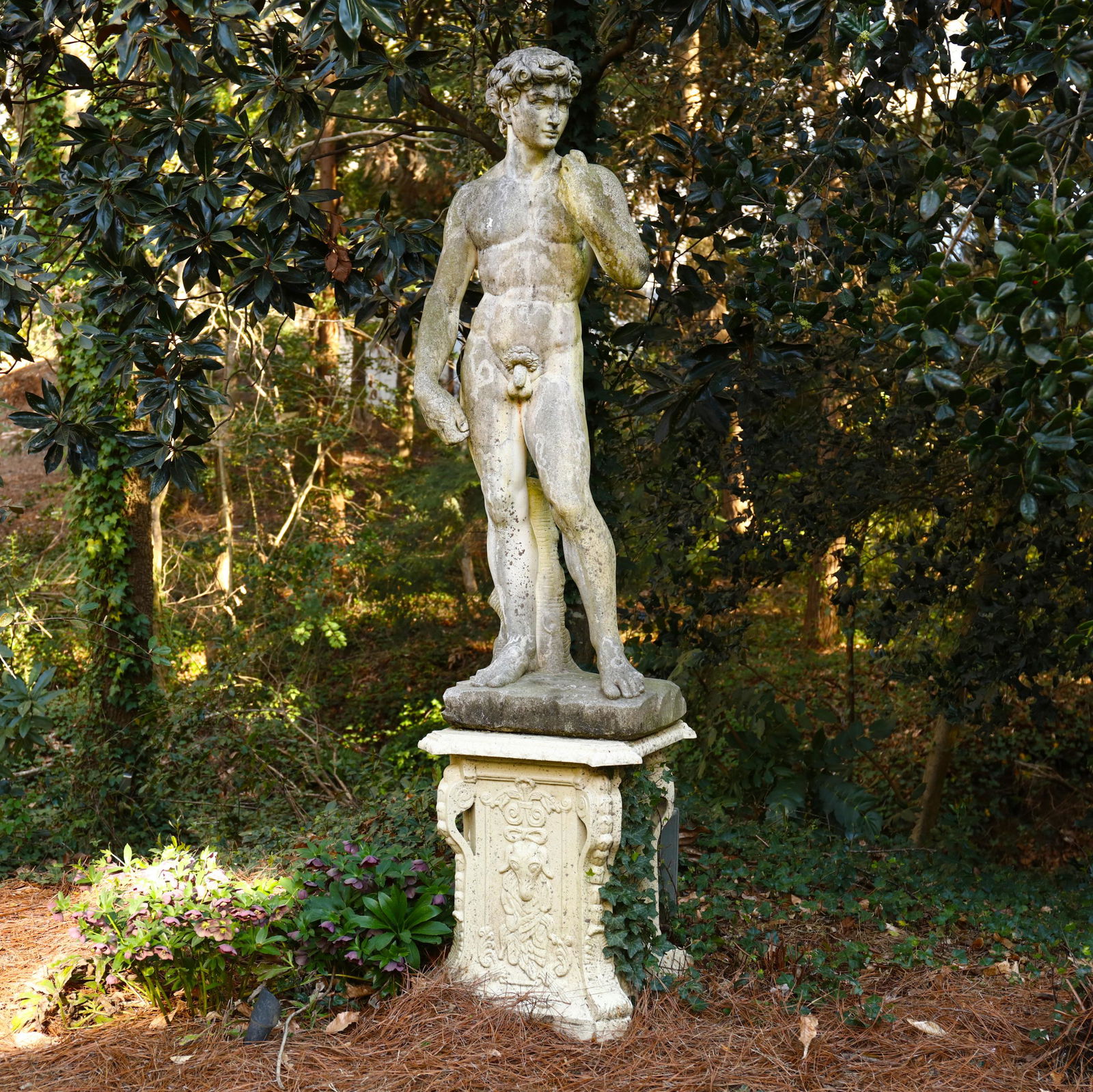 Large Italian Cast Stone Statue after Michelangelo's David , on Cast