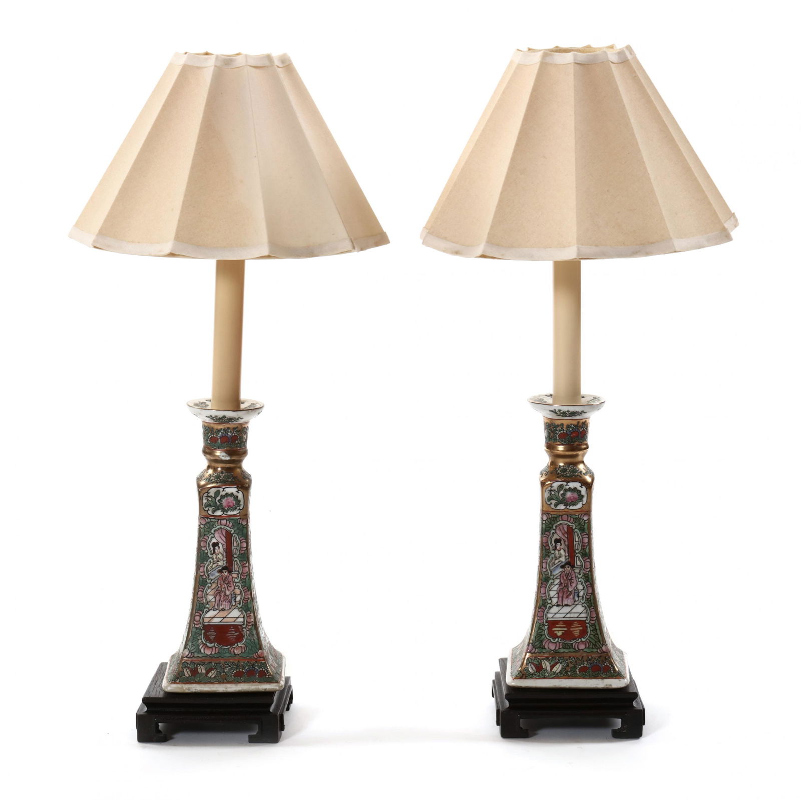 Pair of Chinese Export Style Porcelain Candlestick Table Lamps (1 of 7)