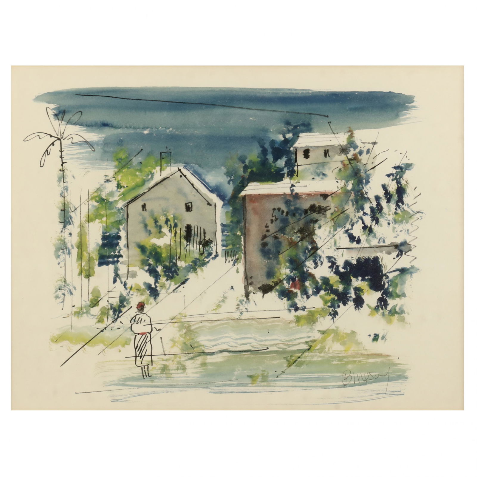 Alfred Birdsey (Bermudian, 1912-1996), Street Scene with Figure (1 of 4)