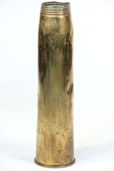 Antique Brass Artillery Shell Umbrella Holder: Antique Brass Artillery Shell Umbrella Holderlarge brass artillery shell, hollow form, perfect for using as a unique cane or umbrella holder.25.5 x 6.5 in.