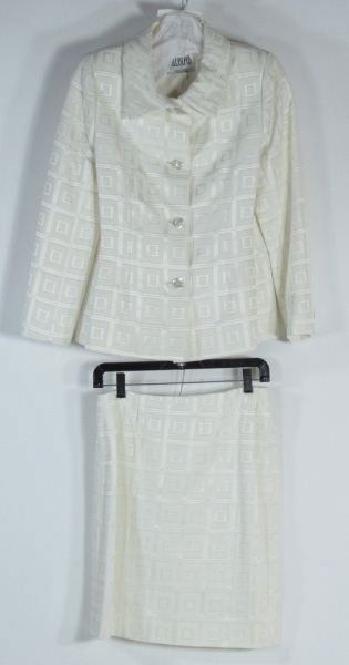Cream Patterned Suit, Bill Blass: Cream Patterned Suit, Bill Blasssize 6, with original price tag stating $3140.