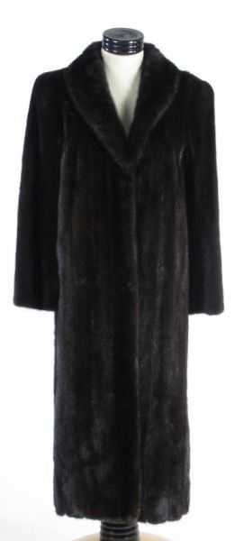 Floor Length Dark Ranch Mink Coat: Floor Length Dark Ranch Mink Coatby "Blackgama", fits approximately a medium.