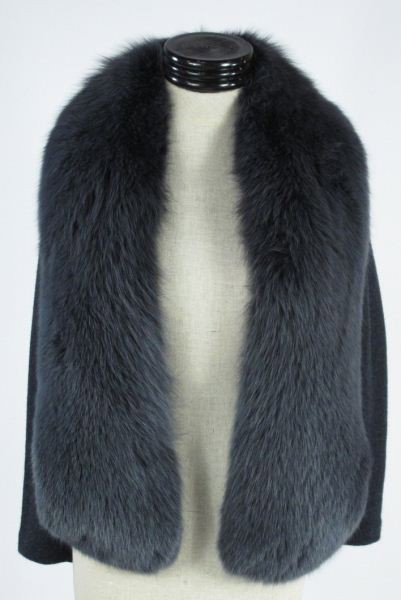 Wool, Cashmere, and Fur Coat, Badgley Mischka: Wool, Cashmere, and Fur Coat, Badgley Mischka designed as a dark grey wool and cashmere blend with fur trim up the front and around the collar, size 8.