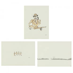 Marcel Dzama (Canadian: Marcel Dzama (Canadian, b. 1974), Two Works ink and watercolor on paper, the first a portrait of Robert Johnson, the American blues legend; the second of four figures; each signed "Marcel;" both