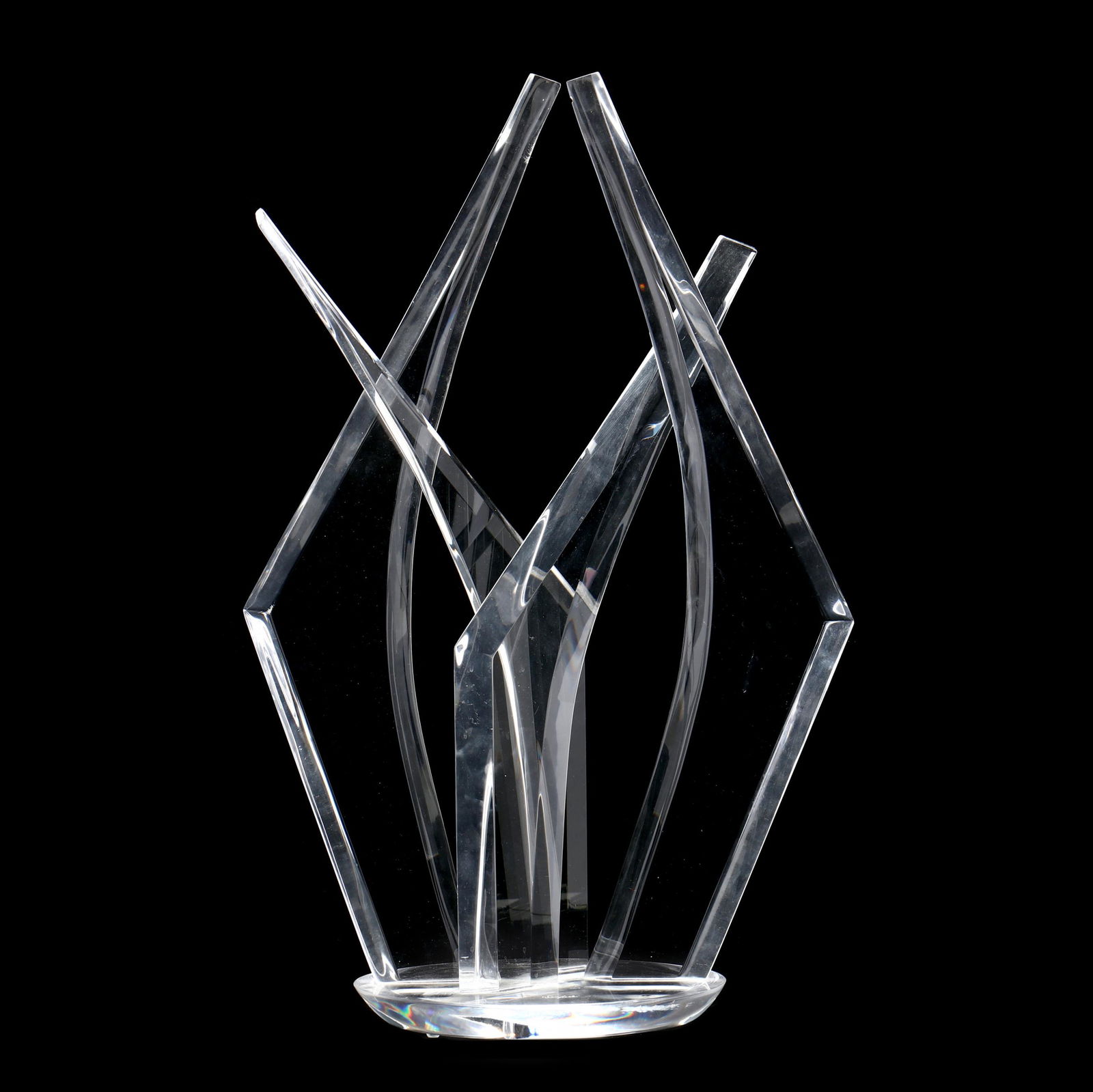 Hivo G Van Teal (Cuban/American: Hivo G Van Teal (Cuban/American, 20th century), Abstract Lucite Sculpture fourth quarter 20th century, tabletop sculpture comprised of four vertical sections on a round base, signed "Van Teal." 24 3/4