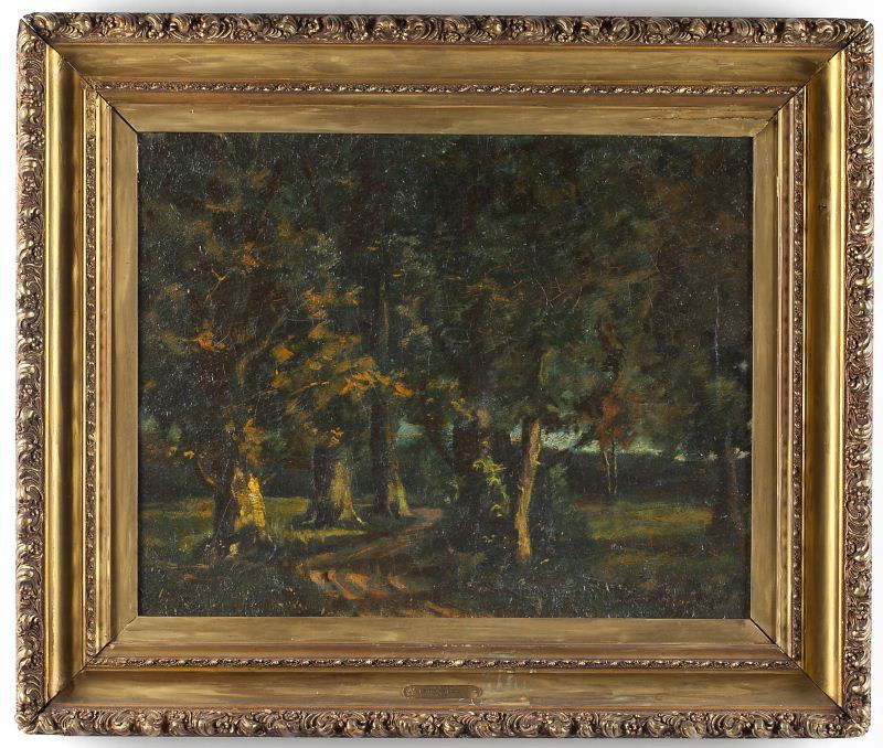 John Sloan (NY/NM, 1871-1951), "The Road": John Sloan (NY/NM, 1871-1951), "The Road"oil on canvas, "John Sloan '09 The Road" incised on stretcher, presented in the likely original gilt composition frame with gallery plaque.SS 21.5 x 27.5 in.;