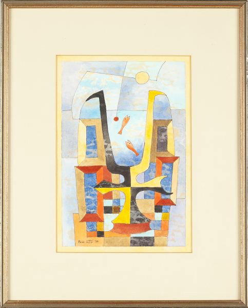 Bror Alexander Utter (Am., 1913-1993), Untitled: Bror Alexander Utter (Am., 1913-1993), Untitled ink and watercolor on paper; ink signed lower left "Bror Utter '84"; framed and matted under glass. SS: 12 x 9 in.; DOA: 15.5 x 12.5 in.