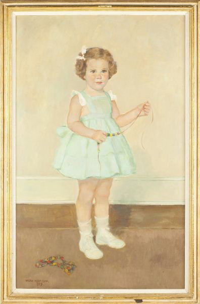 Virginia Keep Clark (IL, 1878-1962), Portrait: Virginia Keep Clark (IL, 1878-1962), Portrait acrylic on canvas, charming full length portrait of a child, Jane McLennan Ober (1937-2010), signed lower left and dated 1939. Housed under glass and pres
