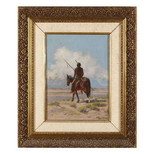 Charles Craig (American, 1846-1931), Indian on Horseback: Charles Craig (American, 1846-1931), Indian on Horsebackoil on canvas (lined), signed at lower right, presented within a later gilt frame with wide linen liner. Stretcher size 16 x 12 in.; Frame dimen