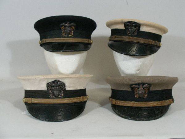 Four Us Navy Officer's Bell Crown Visor Cap, Wwi