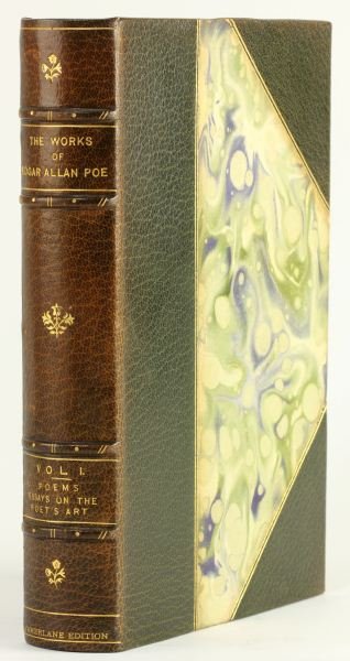 Tamerlane Edition Works of Poe: Tamerlane Edition Works of Poe (New York: G. P. Putnam's Sons, 1902) set #27 of 300, nine of ten volumes present, quarto, three-quarter leather over marbled boards with matching endpapers, gilt top ed