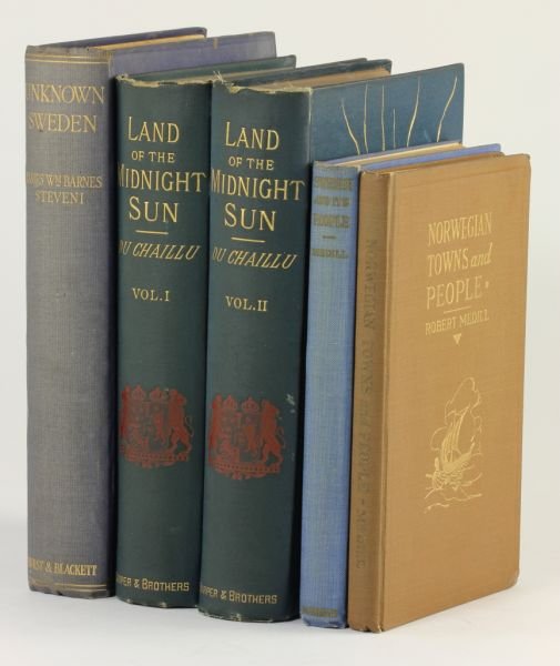Four Titles on Scandanavia: Four Titles on Scandanavia as follows: Du Chaillu, Paul R., THE LAND OF THE MIDNIGHT SUN, two volumes (1882); Steveni, James William Barnes, UNKNOWN SWEDEN (circa 1920); Medill, Robert, NORWEGIAN TOWN