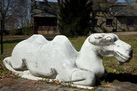 Chinese Carved Stone Spirit Road Bactrian Camel: Chinese Carved Stone Spirit Road Bactrian CamelMing Dynasty style, the recumbent beast sculpted from gray stone and quite substantial.33 x 25 x 105 in.Purchased in China for the Chinqua Penn pagoda, 1