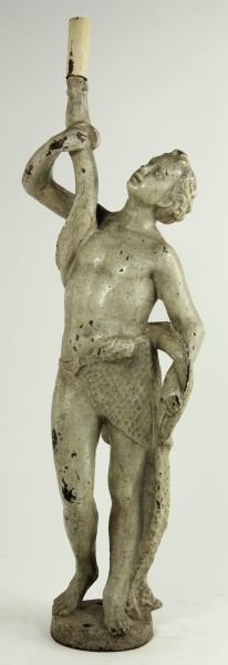 Antique Classical Figure Cast Iron Light Fixture: Antique Classical Figure Cast Iron Light Fixture late 19th century, gray paint, cast in the form of a male figure holding a snake. 26.5 x 6 x 5 in.