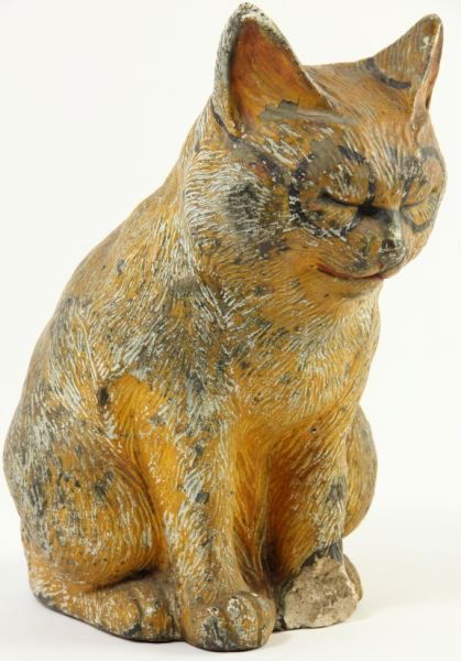 Cat Door Stop: Cat Door Stoplate 19th century, painted cast stone.8.5 x 5.5 in.