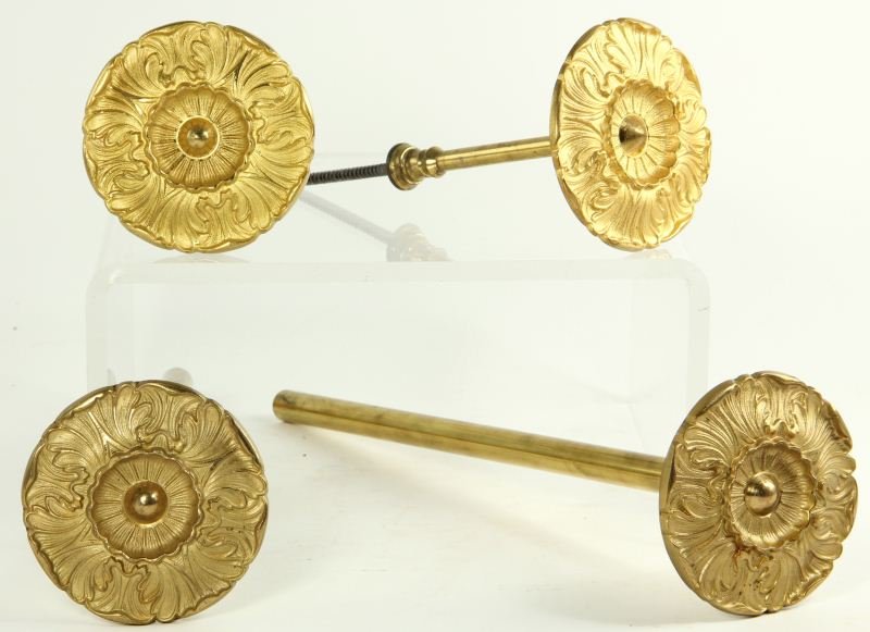 Set of Four Gilt Tie Backs: Set of Four Gilt Tie Backs centered with gilt metal rosettes. 4 in.
