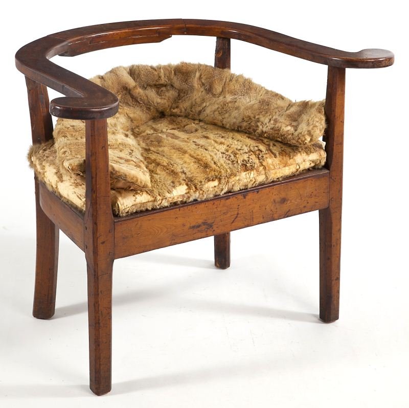 Chinese Open Arm Chair: Chinese Open Arm Chair circa 1800, exotic wood, legs ending into curved "U" shaped back support, upholstered cushion and back pad. 26.5 x 35.25 x 25 in.