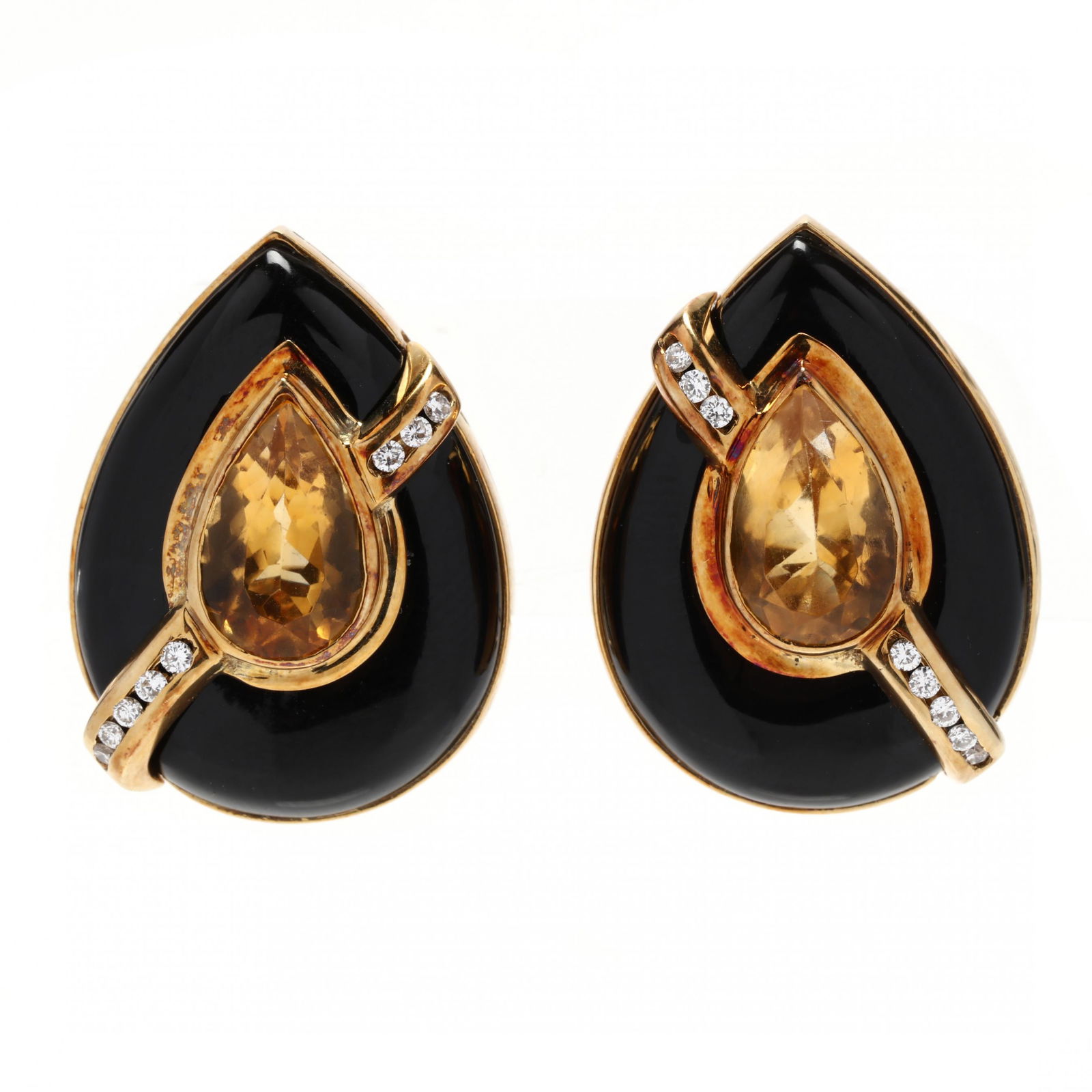 Gold, Black, Onyx, Citrine, and Diamond Earrings, Denoir (1 of 3)