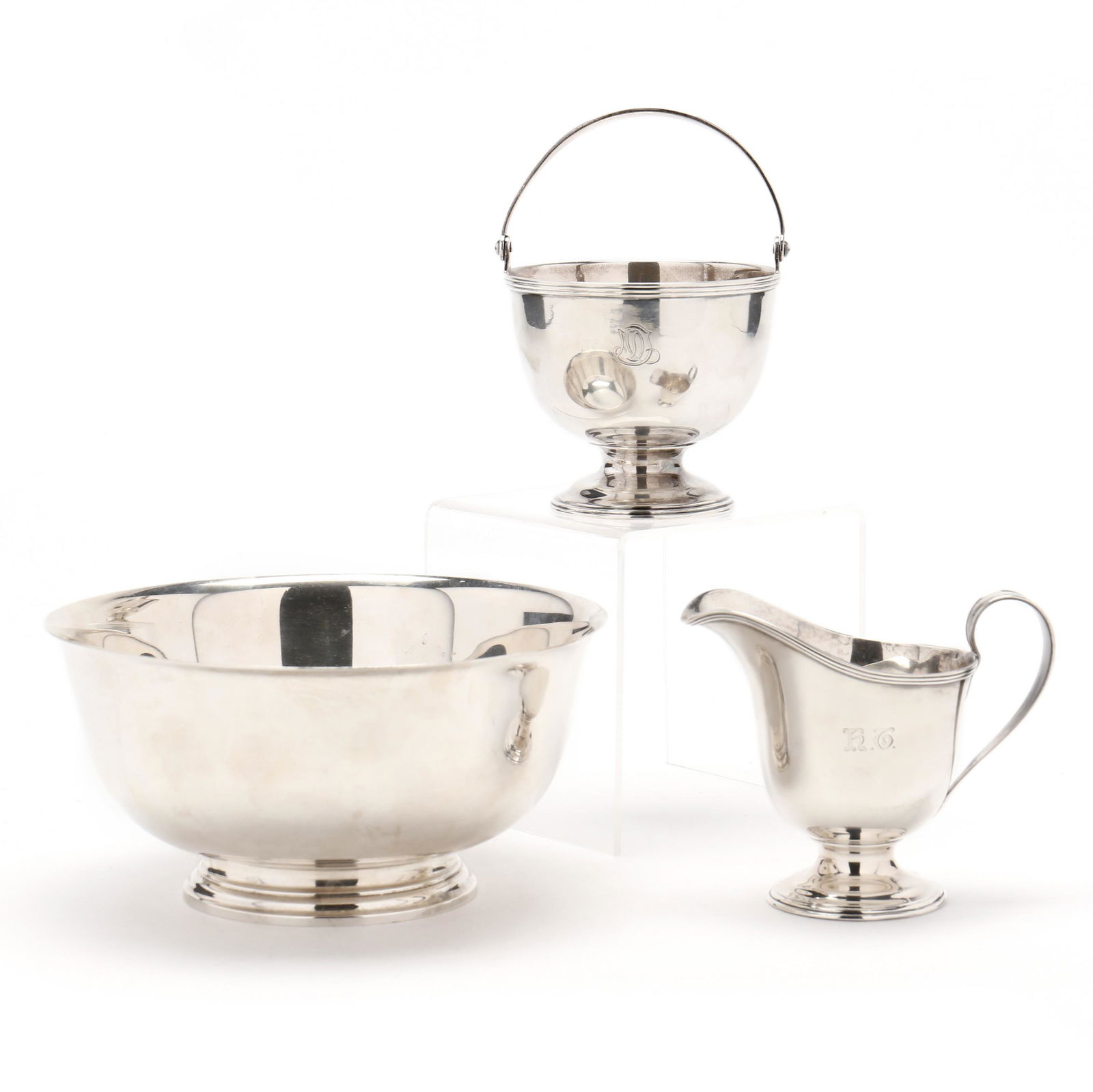 Three Tiffany & Co. Sterling Silver Table Accessories: Three Tiffany & Co. Sterling Silver Table Accessoriesthe first a Revere bowl, circa 1956-1965 period hallmark, pattern number 23616, no monogram (3 3/8 x 6 3/4 in. diameter) (very minor nicking to rim