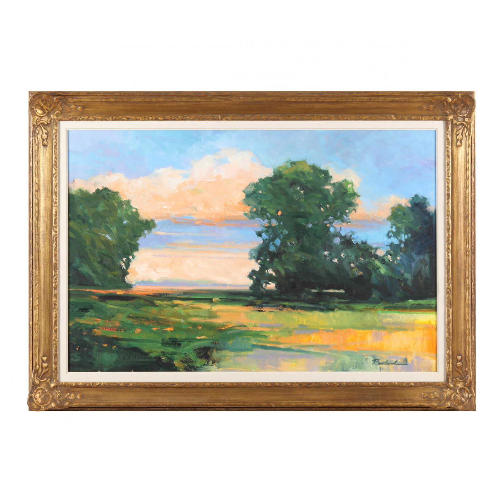 Attributed David Rowland (NC), Caroline Sundown: Attributed David Rowland (NC), Caroline Sundownoil on canvas, signed at lower right, inscribed to verso, presented in an attractive gilt frame with painted liner. Frame dimensions 31 x 43 in. Private