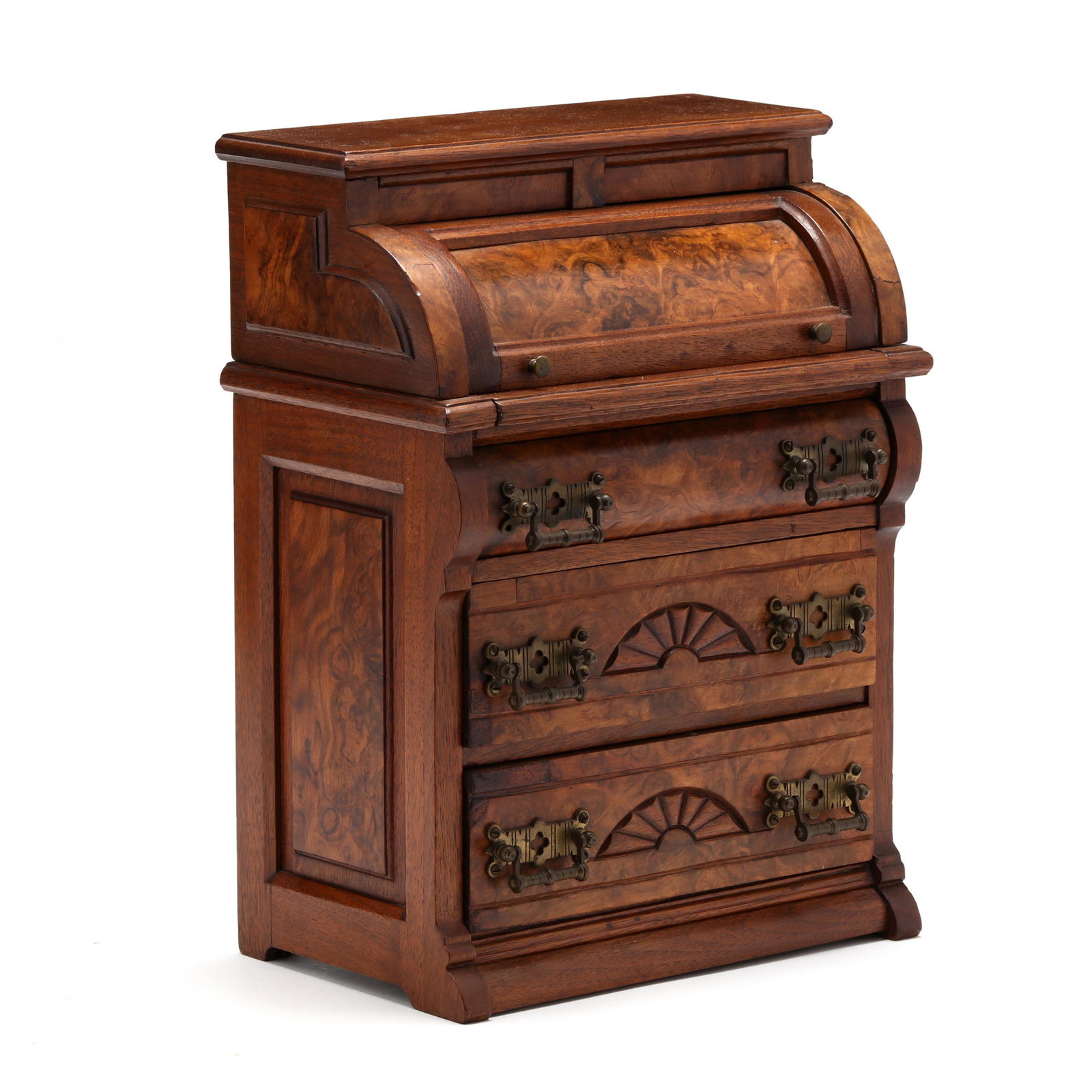 Miniature Victorian Burl Wood C-Scroll Desk (1 of 5)
