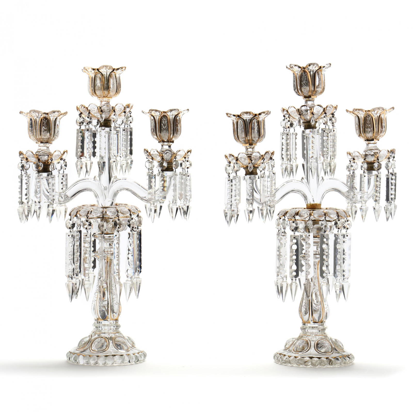 Attributed To Baccarat, Pair Of Enameled Crystal Candelabra Auction