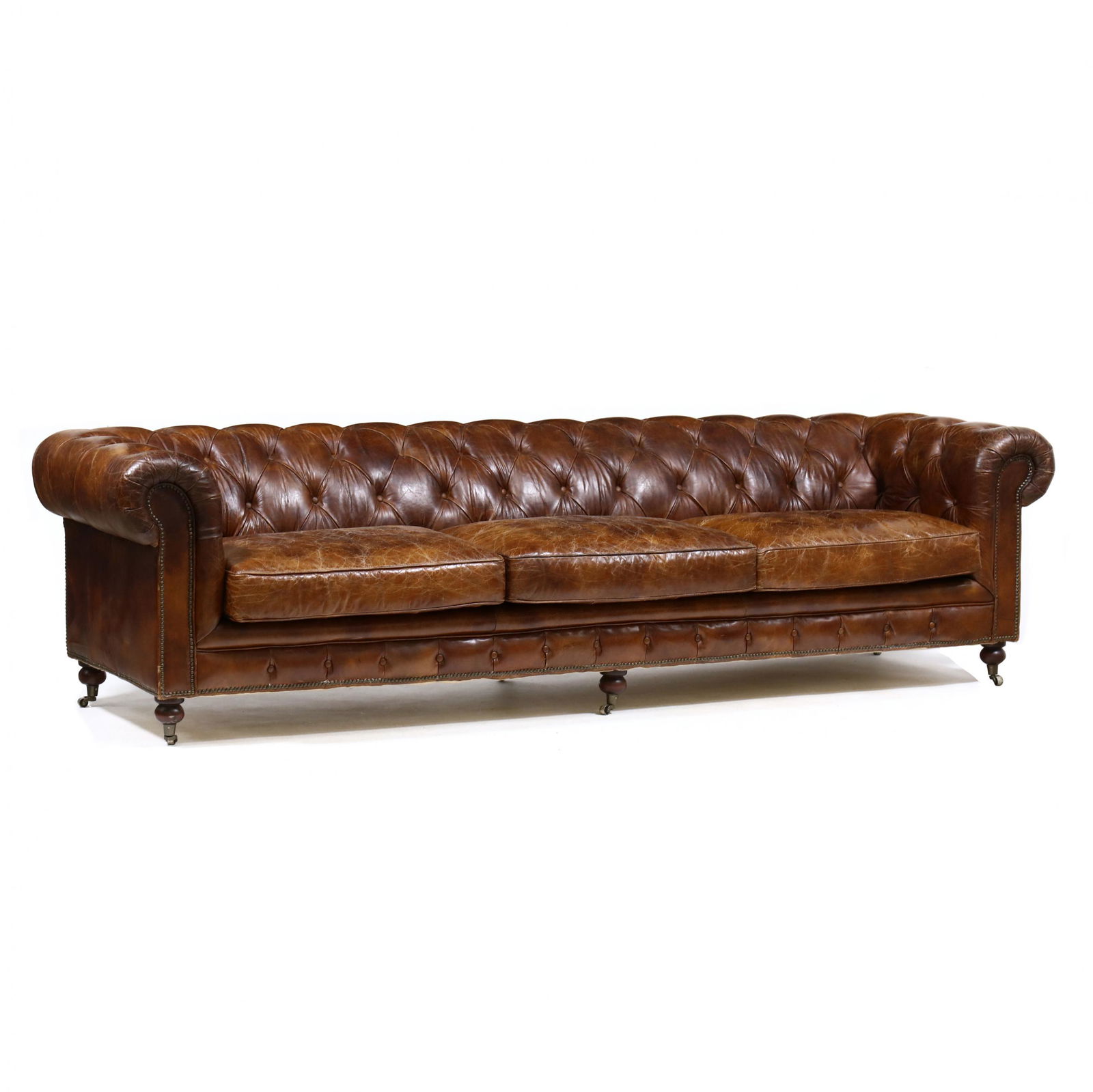 Ten-Foot Chesterfield Style Brown Leather Sofa (1 of 5)