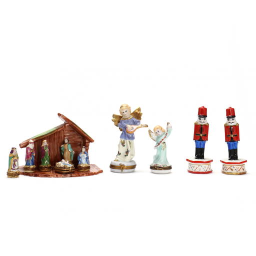 Limoges Porcelain Nativity Set And Four Holiday Trinket Boxes