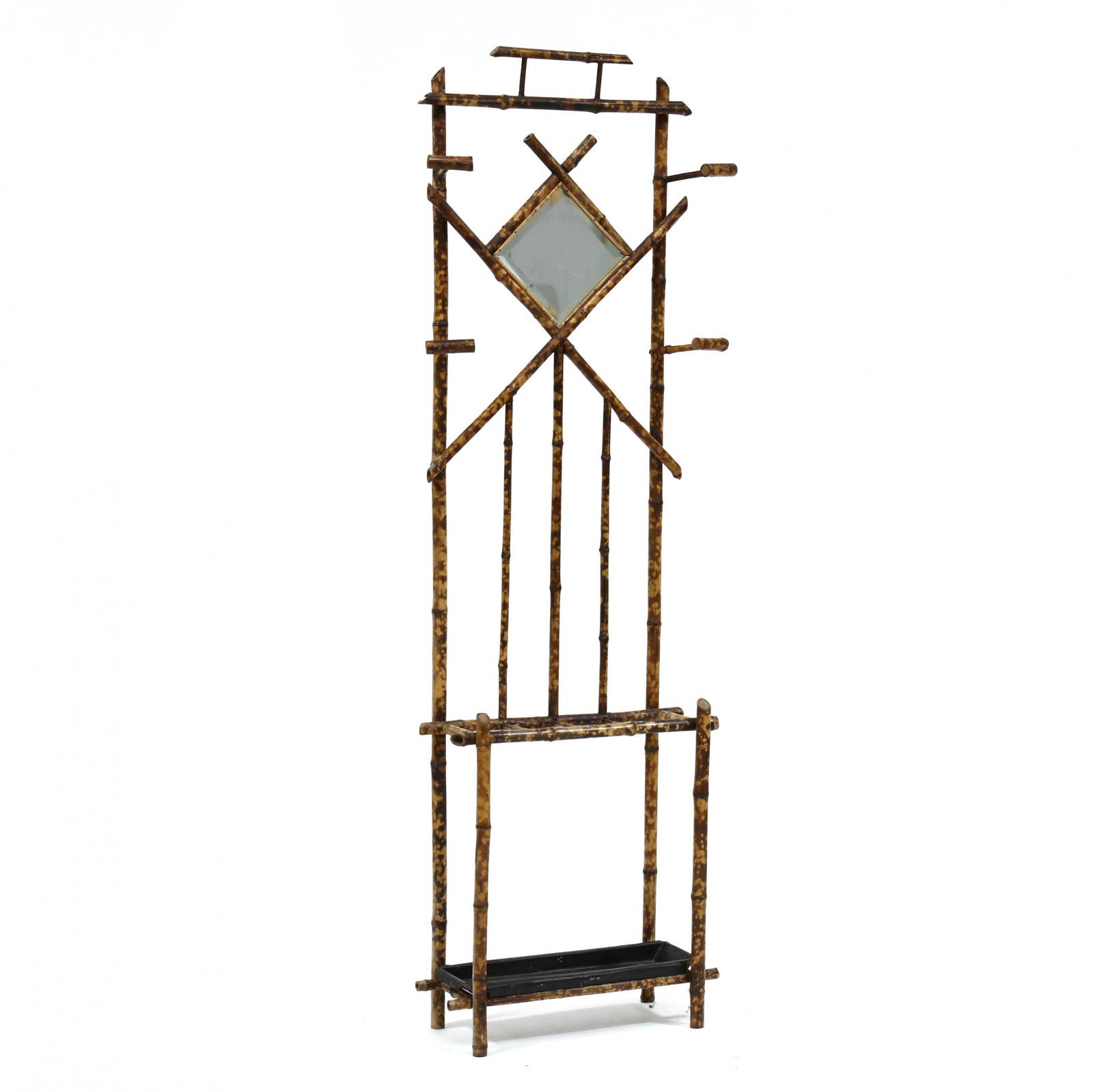 Antique English Burnt Bamboo Hall Tree Auction