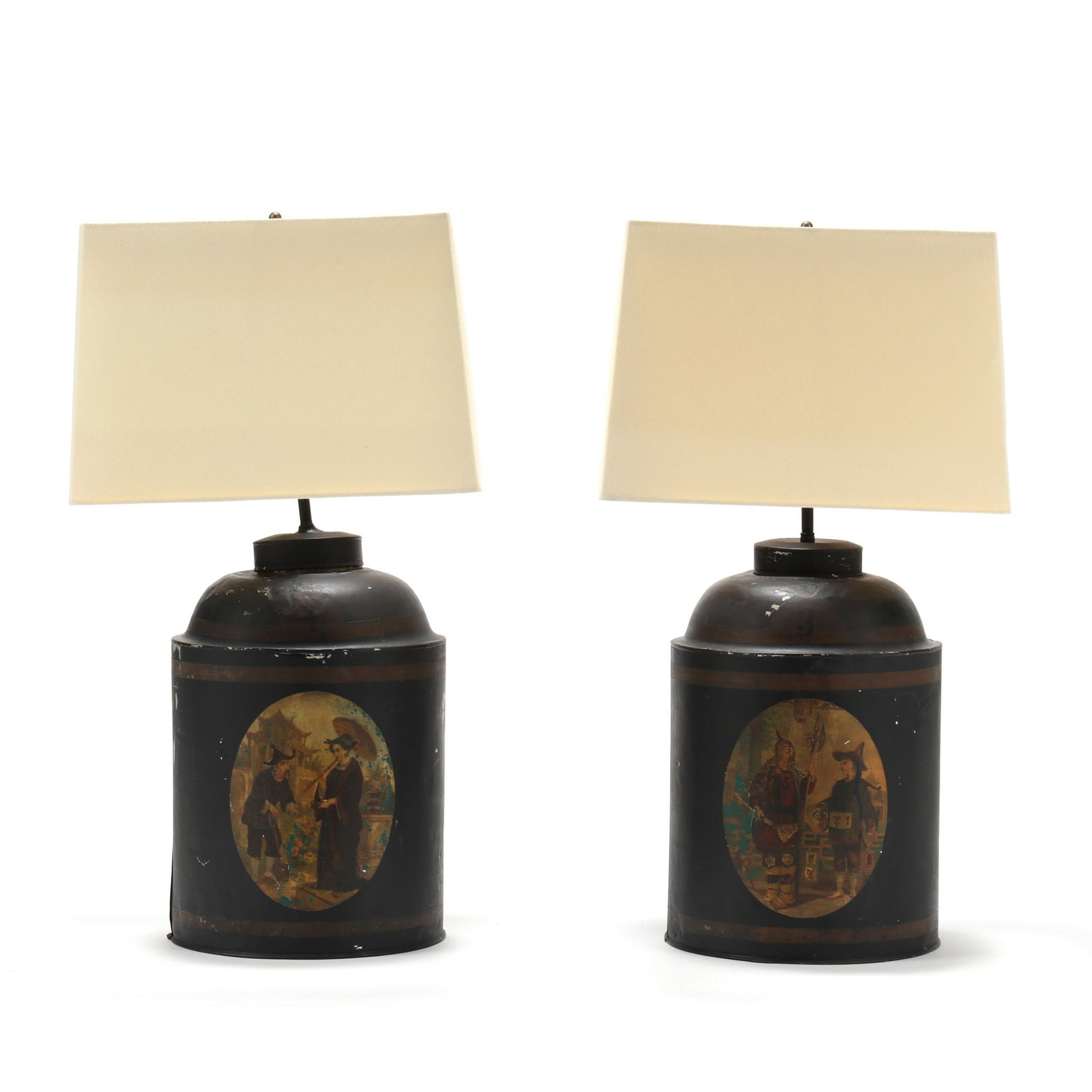 Pair of Chinoiserie Toleware Tea Canister Table Lamps (1 of 9)
