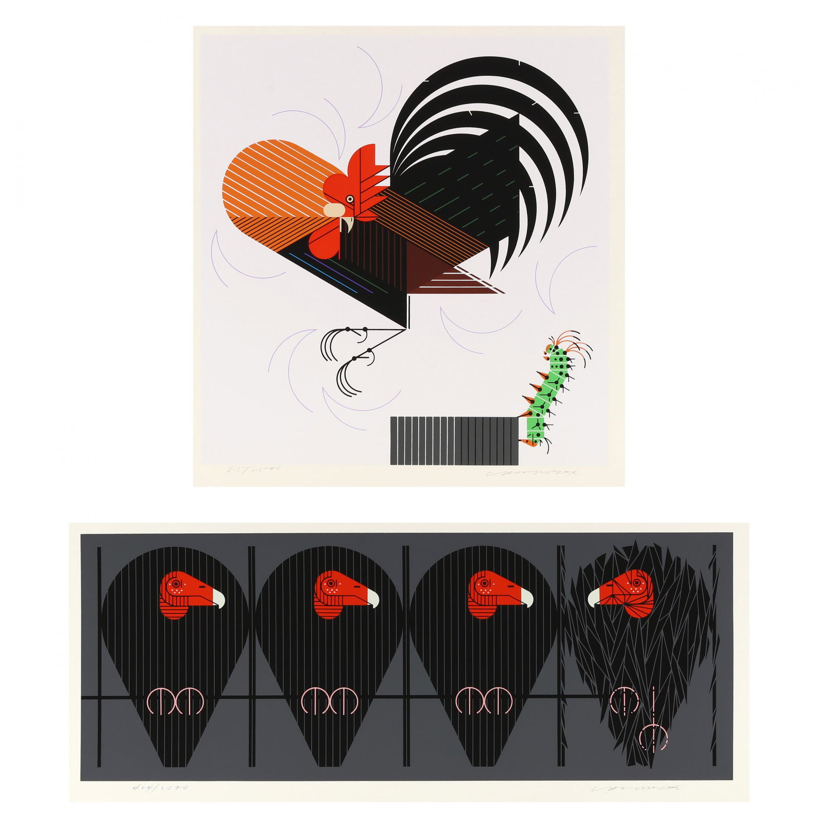 Charley Harper (American, 1922-2007),  Crawling Tall  /  Buzz Off You Turkey  (Two Works) (1 of 9)