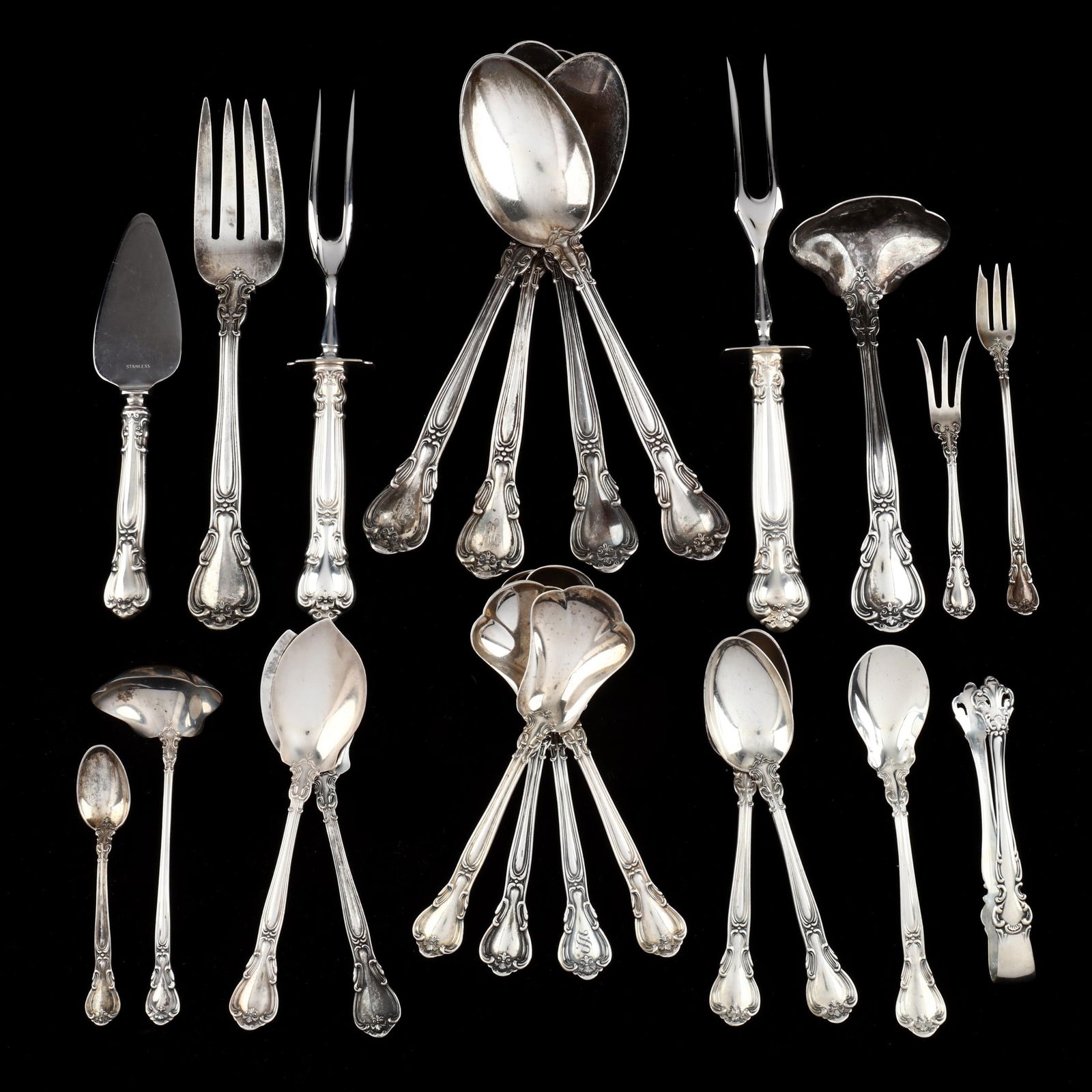 Set Of Gorham Chantilly Sterling Silver Flatware, Mostly Serving Pieces