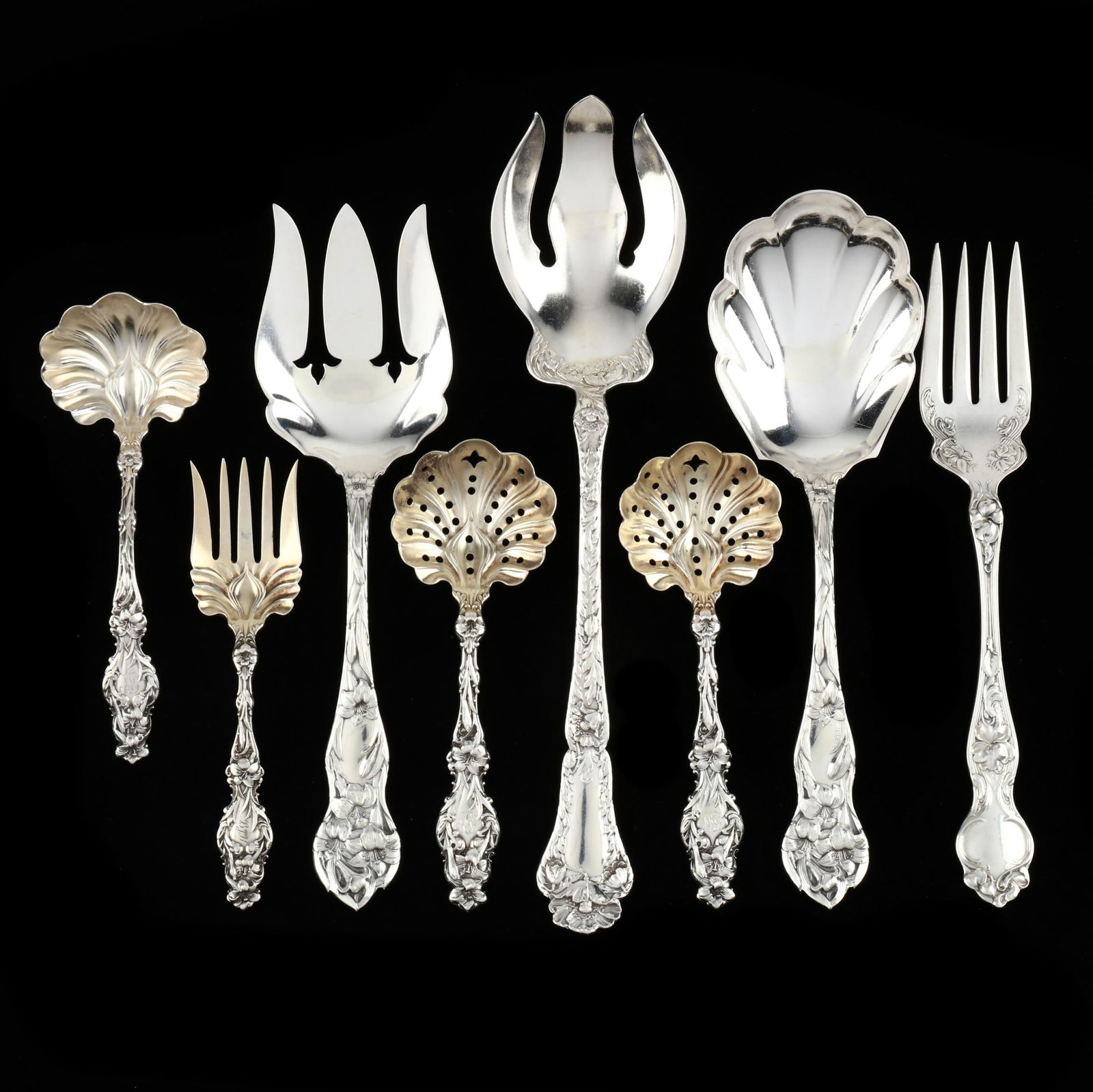 Eight American Art Nouveau Sterling Silver Serving Servers (1 of 6)