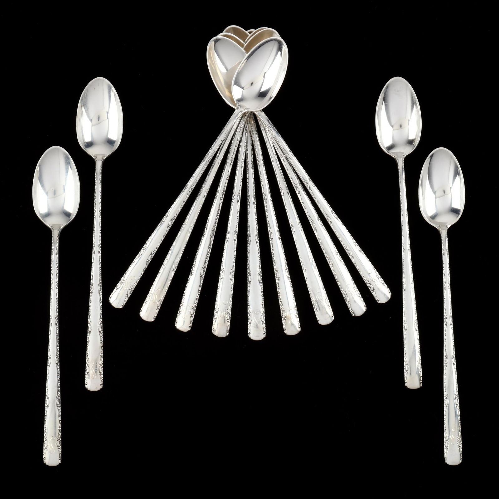 A Set of Twelve Gorham  Camellia  Sterling Silver Iced Tea Spoons (1 of 4)