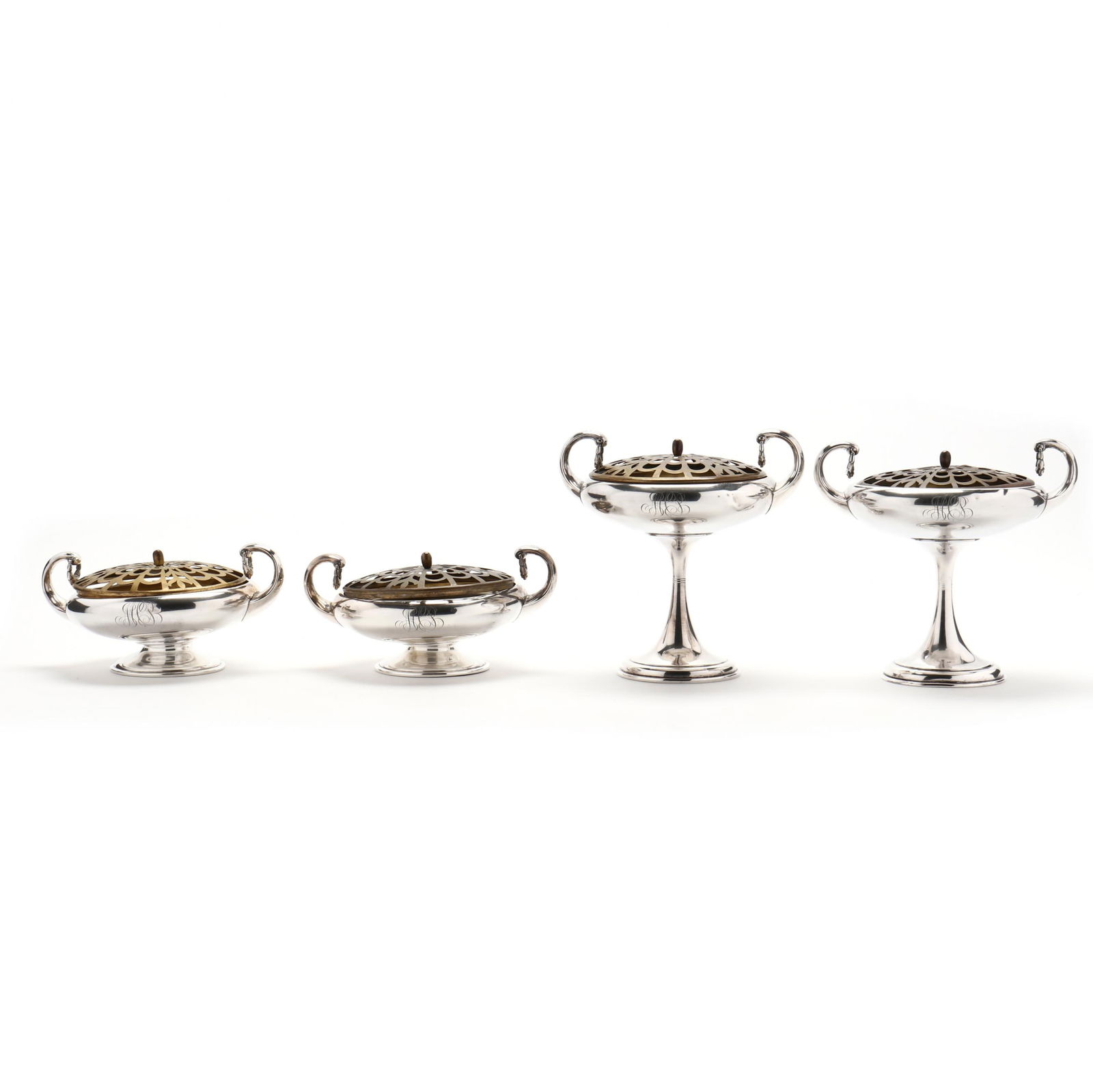 A Set of Four Sterling Silver Compotes & Tazzas with Flower Frogs (1 of 10)