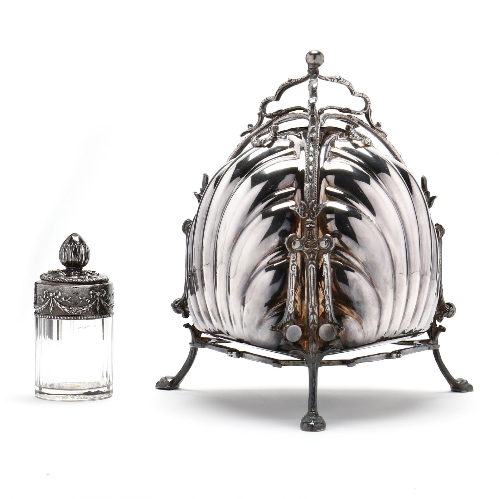 An Italian Silver Plated Biscuit Box and Continental Glass Jar with Silver Plated Lid (1 of 13)
