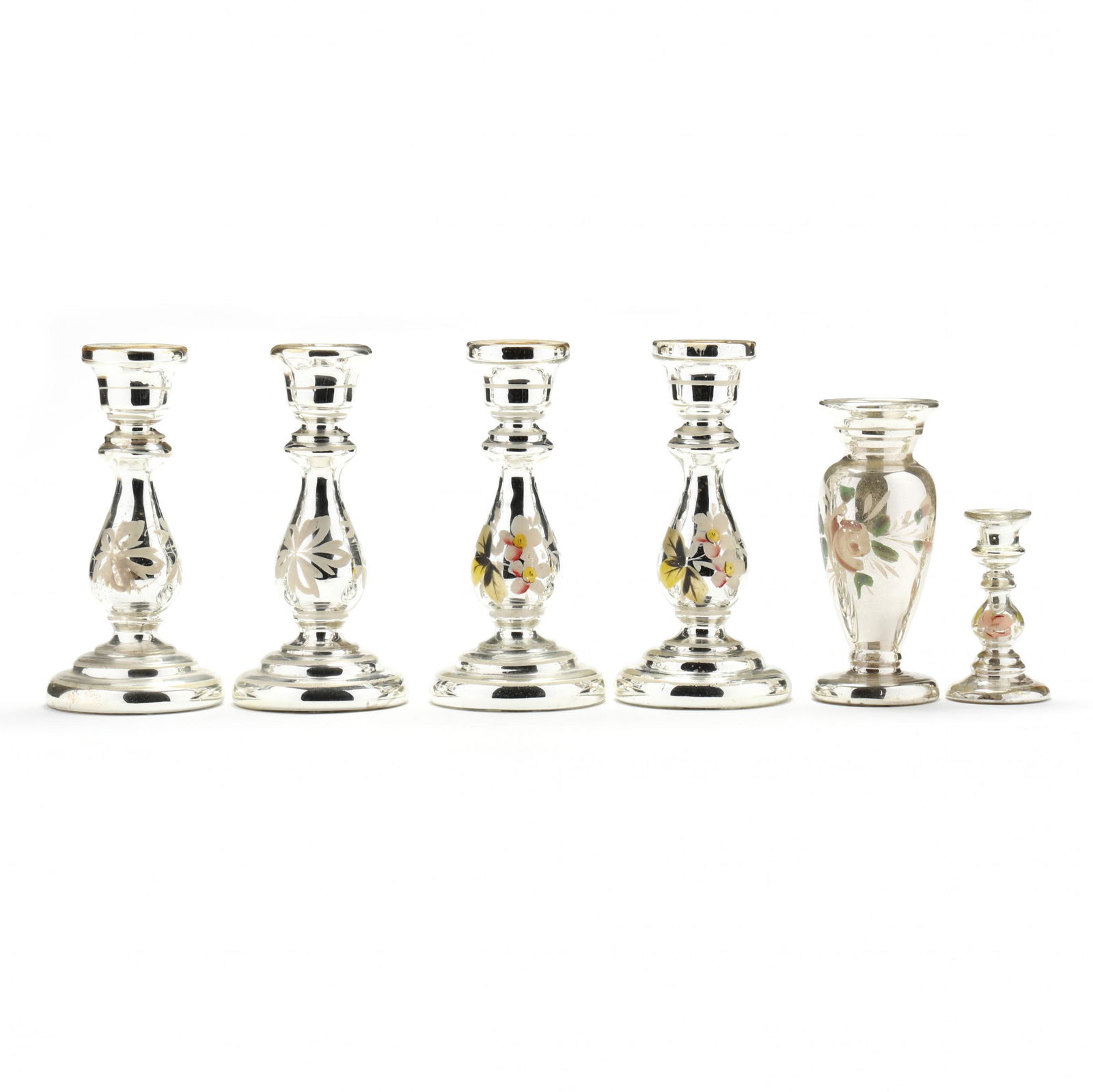 Collection of Six Mercury Glass Candlesticks (1 of 7)