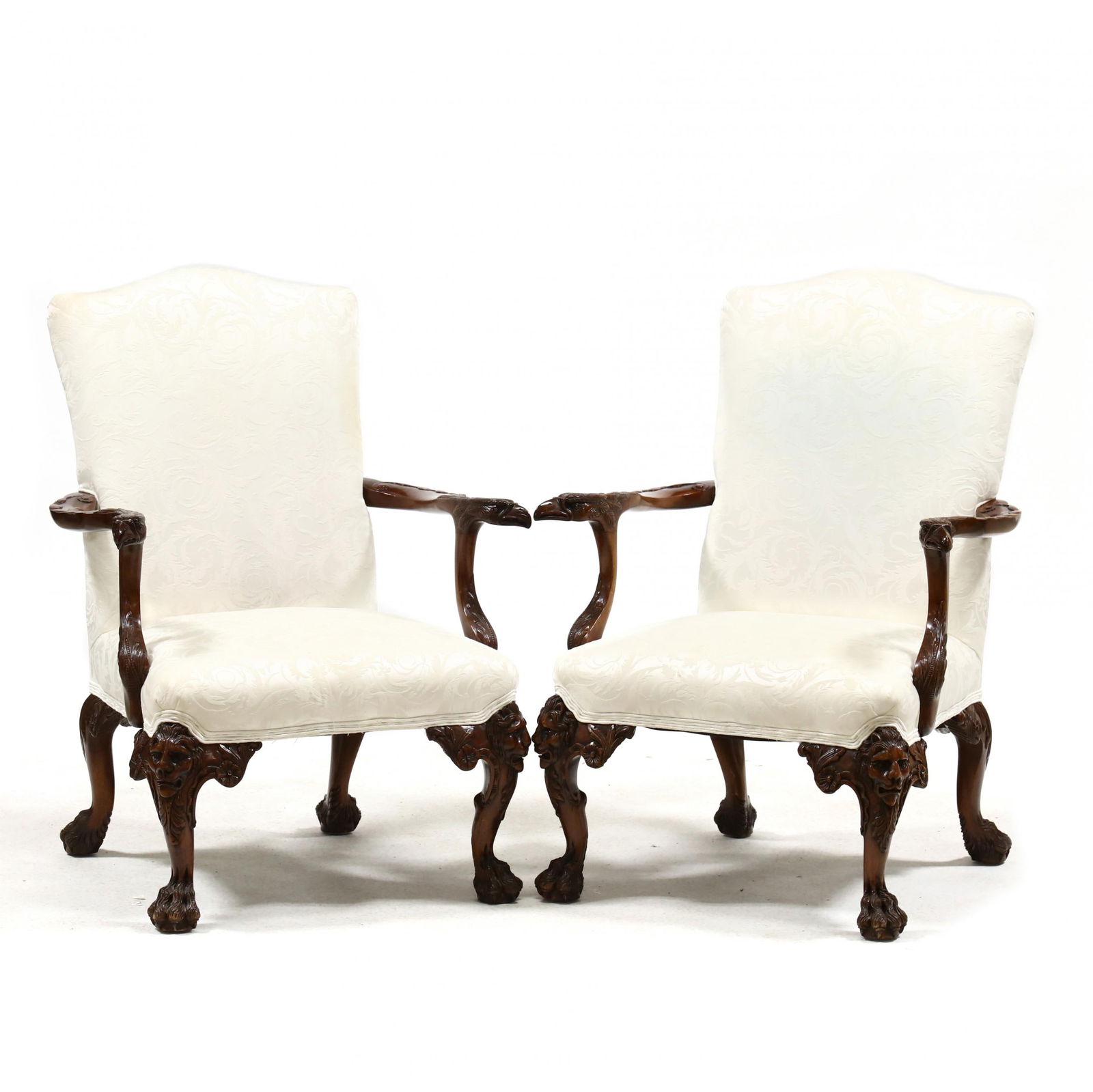 Pair of George II Style Carved Mahogany Library Chairs (1 of 4)