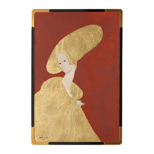 Stephen White (NC), Woman in Gold: Stephen White (NC), Woman in Goldoil, acrylic and gold leaf on panel, 1982, signed and dated at lower left, presented in an attractive ebonized and gilt closed corner frame. Frame dimensions 37 1/4 x