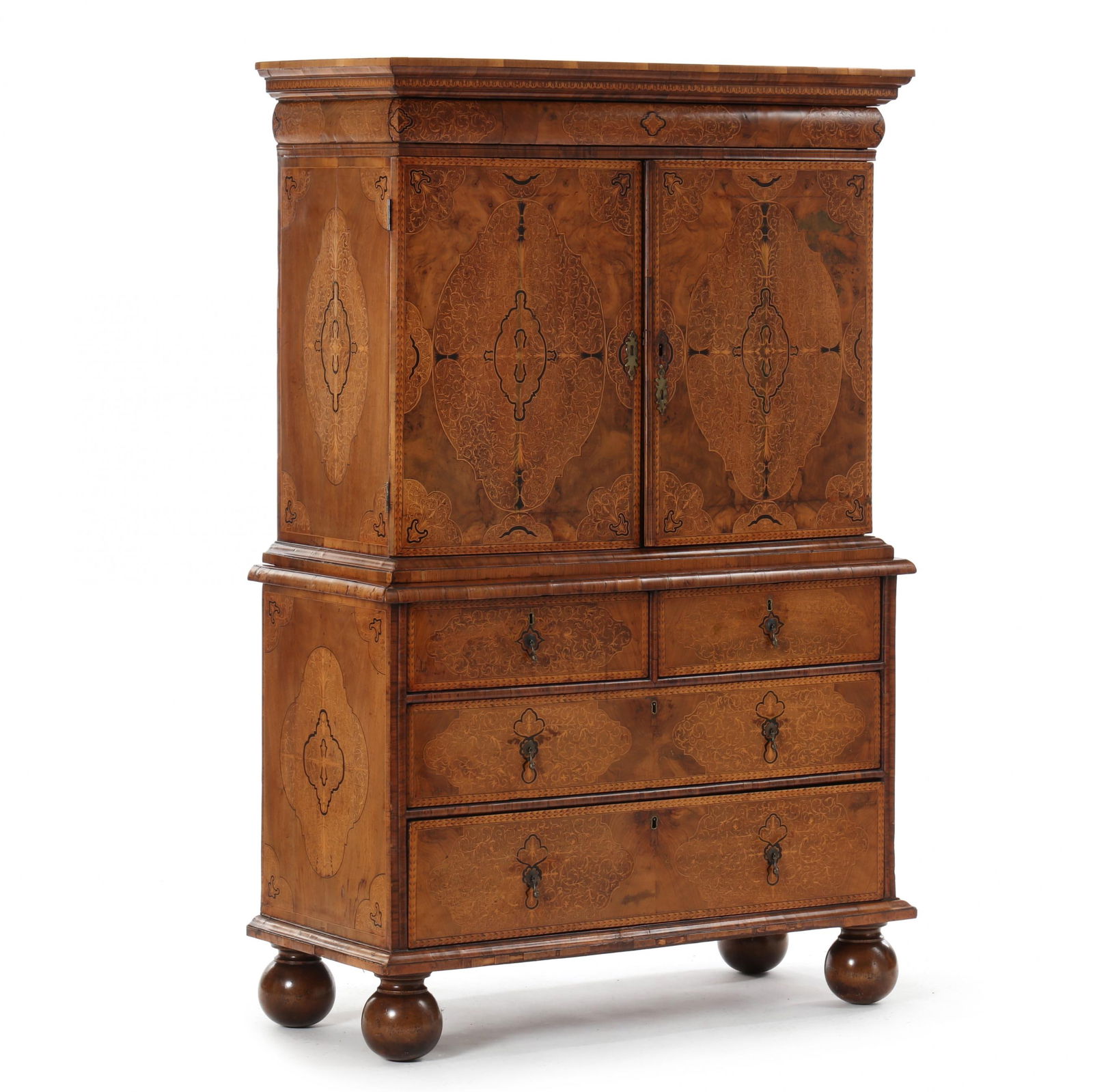 A Rare English William and Mary Inlaid Walnut Cabinet on Chest (1 of 20)