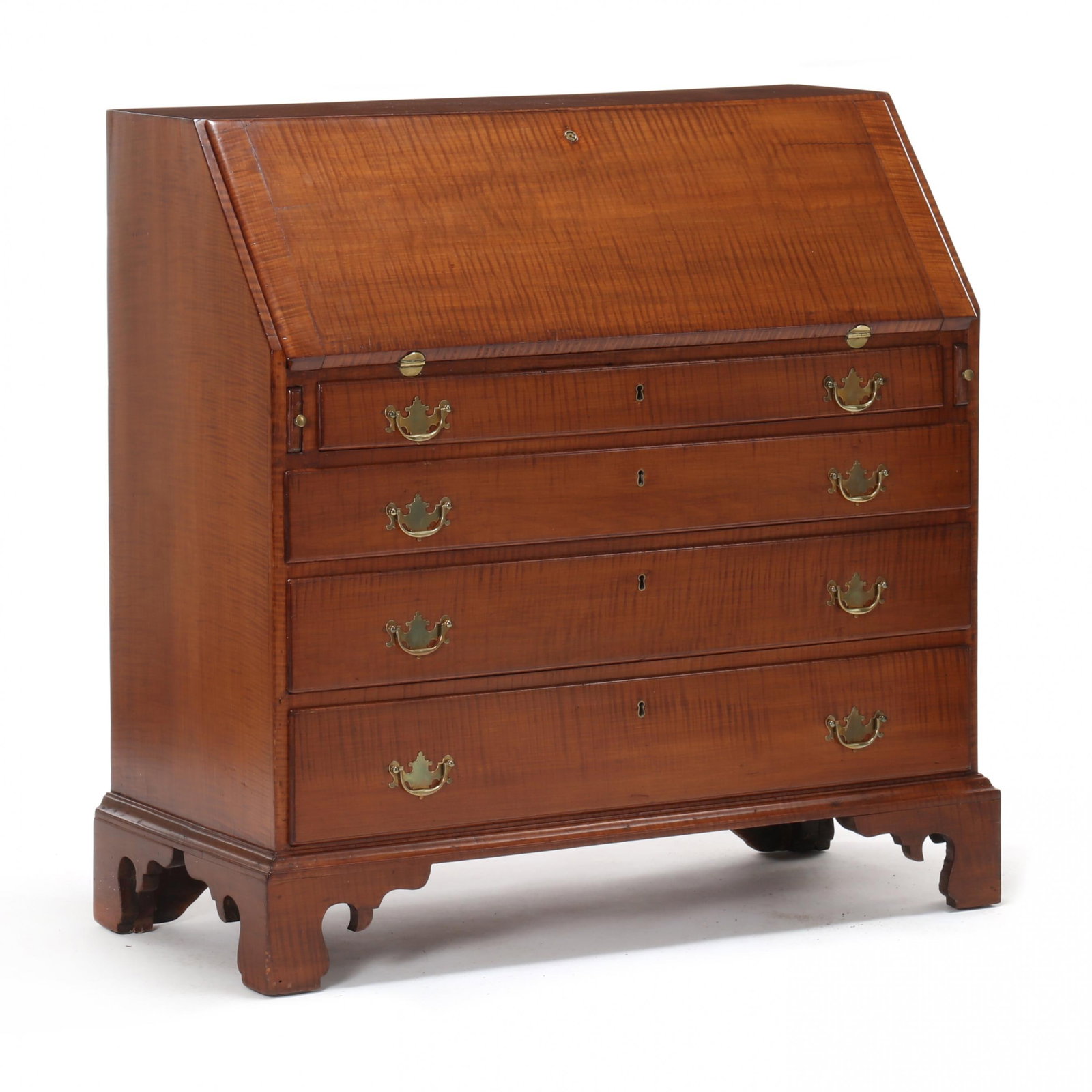 New England Chippendale Tiger Maple Slant Front Desk (1 of 20)