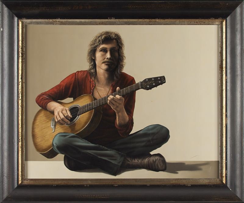 Ward Nichols (NC), Guitar Player: Ward Nichols (NC), Guitar Playeroil on canvas, unsigned.SS 23.5 x 29.5 in.; DOA 31 x 37.5 in.Mary Jo - "You can almost hear him playing his music just for you." A co-founder of the Blue Ridge Realists