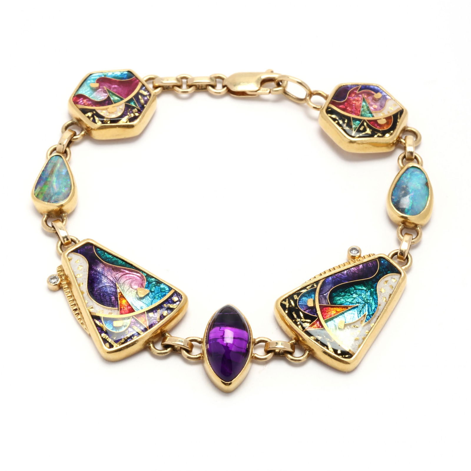 Gold, Cloisonne Enamel, and Gem-Set Bracelet, Ricky Frank (1 of 4)