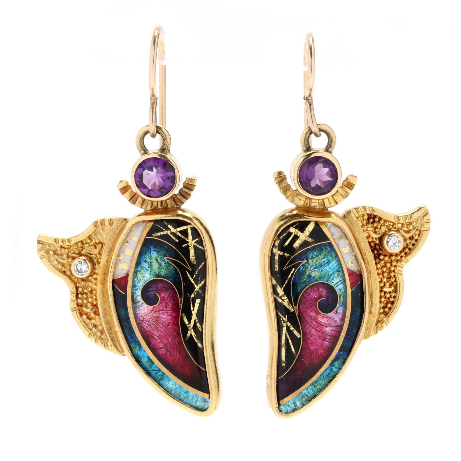 Gold, Cloisonne Enamel, and Gem-Set Earrings, Ricky Frank (1 of 3)