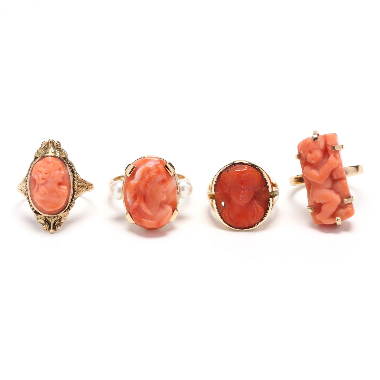 Four Carved Coral Rings (1 of 7)