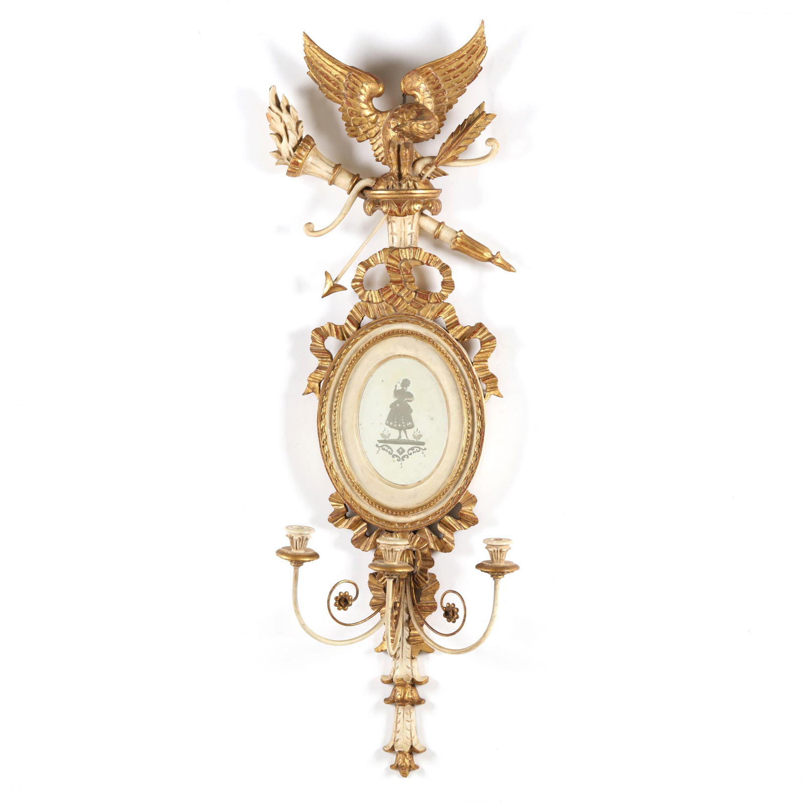 Federal Style Parcel Gilt Wall Sconce with Reverse Painted Mirrored Glass (1 of 5)