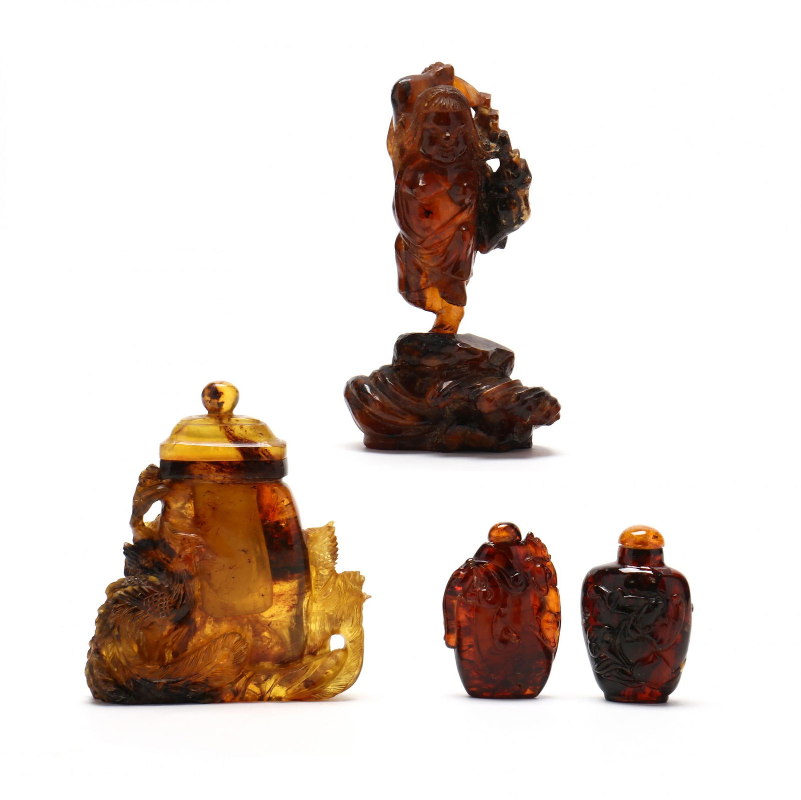 Four Chinese Carved Amber Items Including Snuff Bottles (1 of 8)