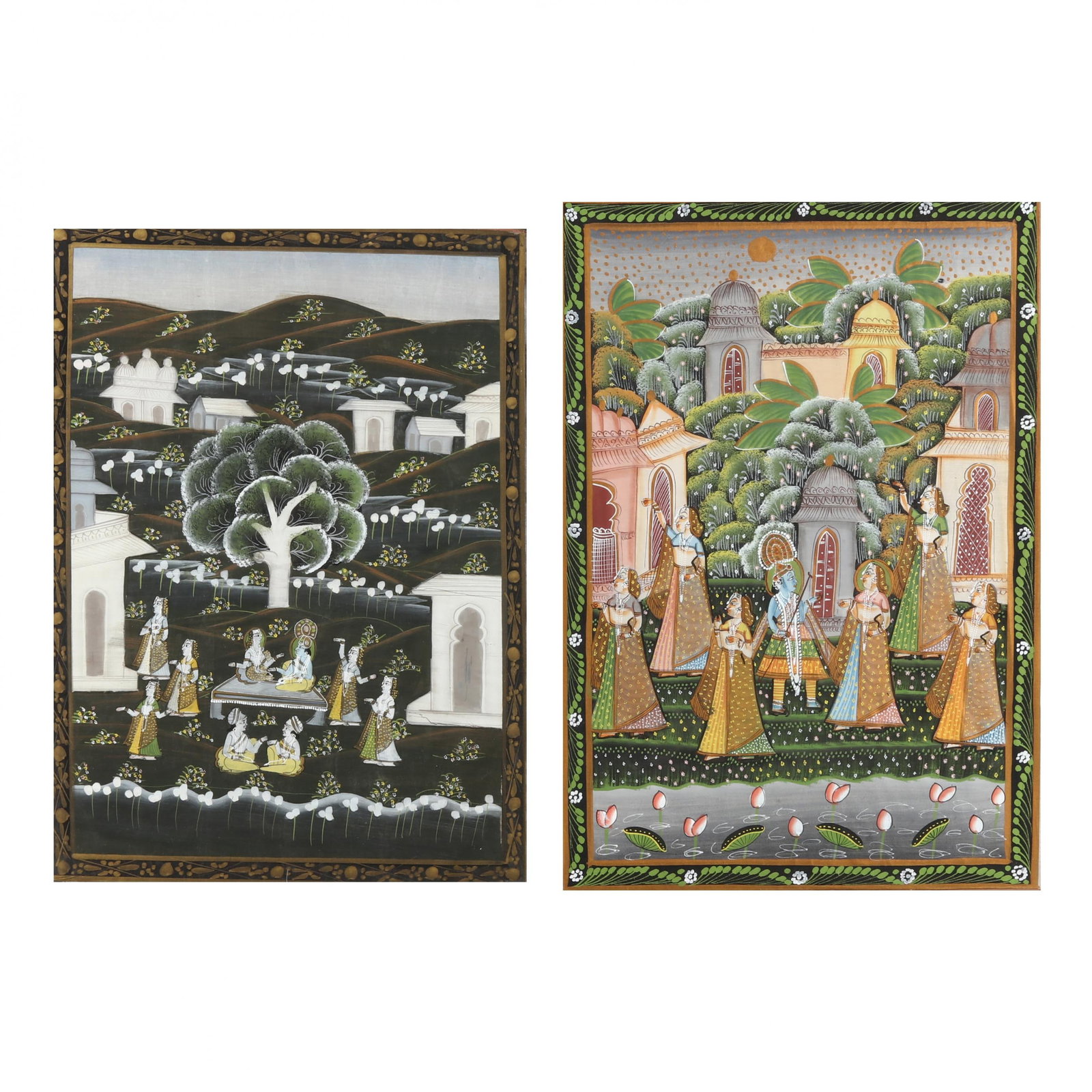 Two Indian Paintings on Silk of Krishna (1 of 5)