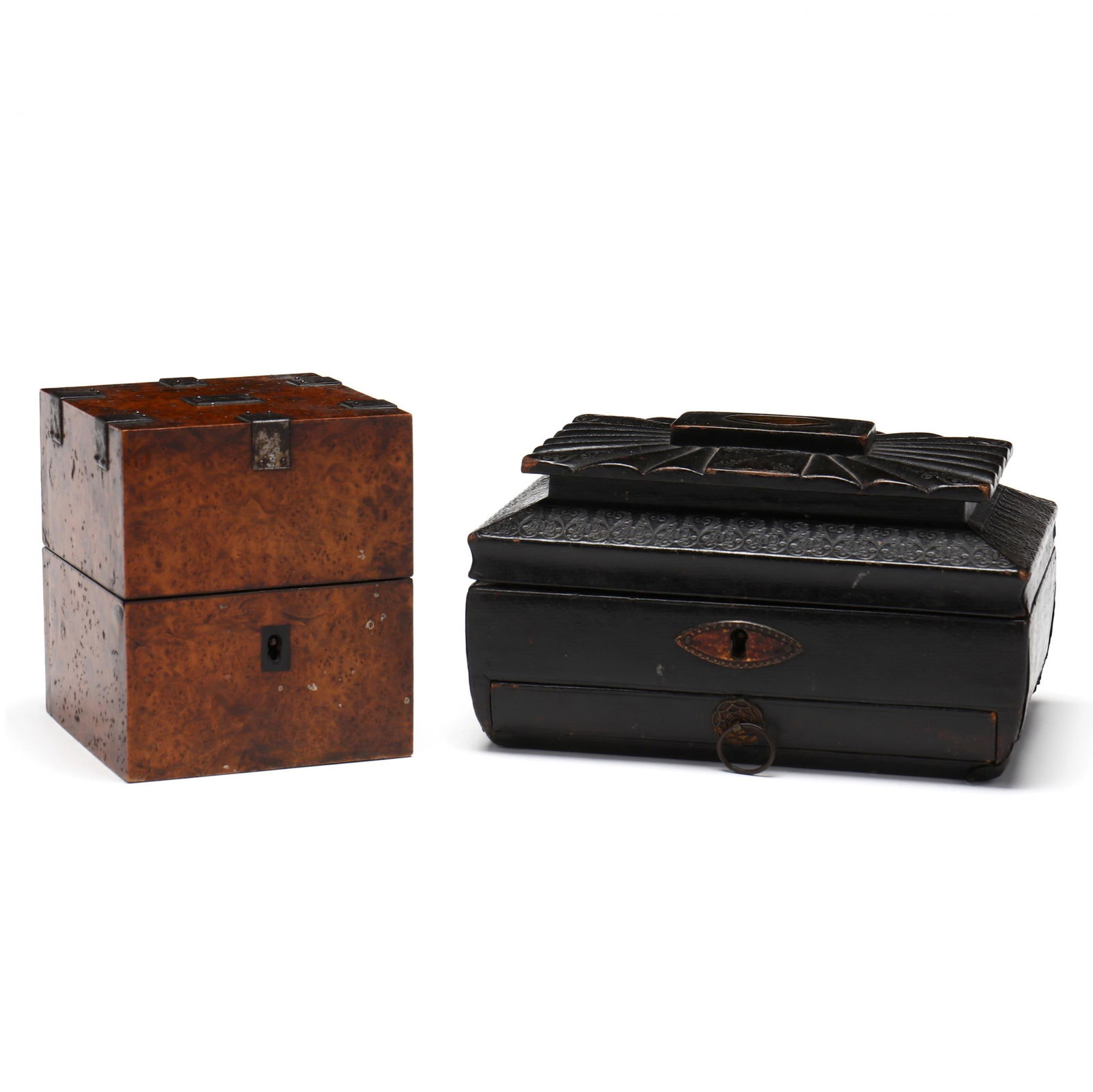 19th Century English Sewing Box and Burl Scent Box (1 of 7)