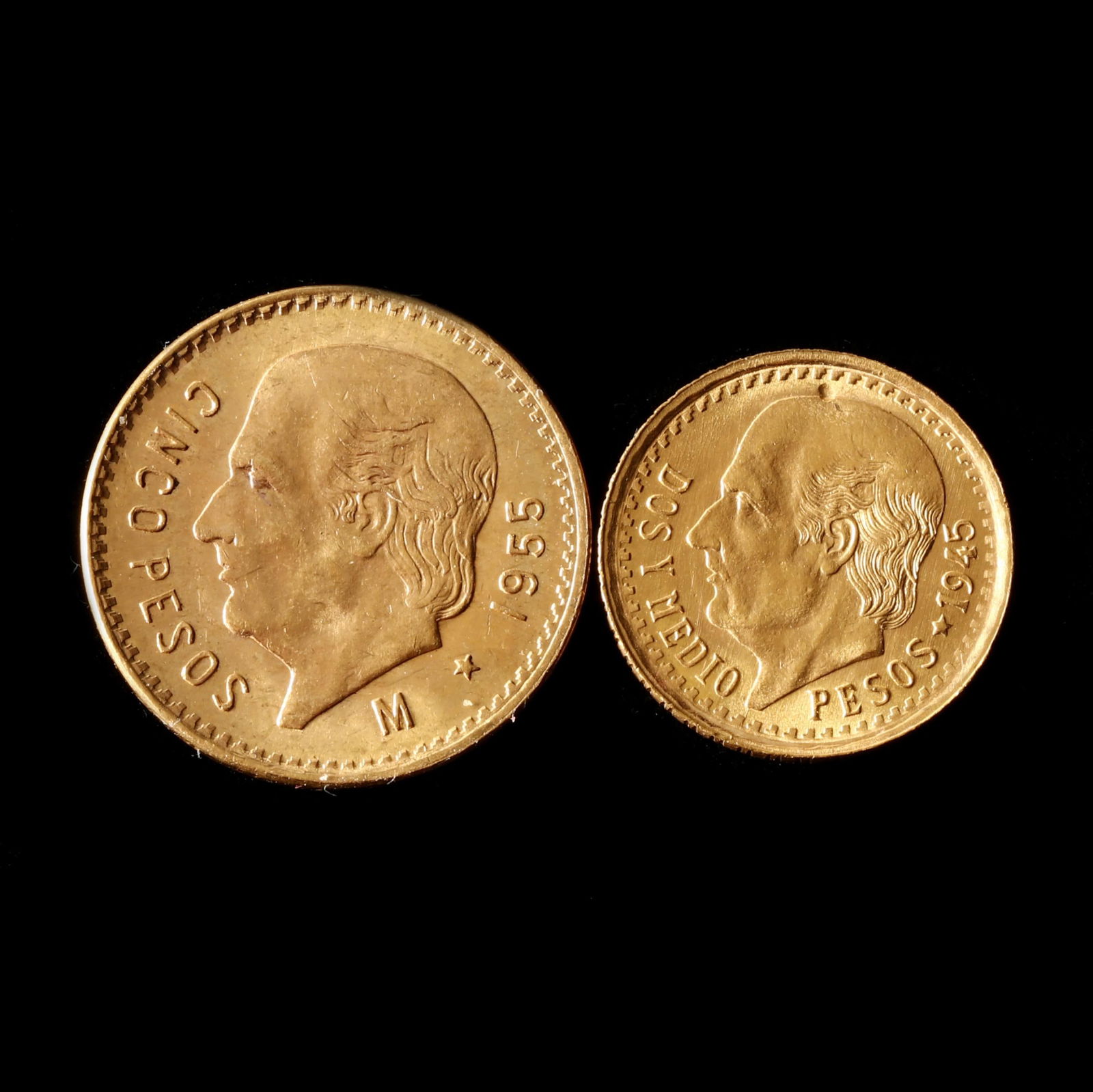 Mexico, 1905 Gold 5 Pesos and 1945 Gold 2-1/2 Pesos (1 of 2)